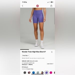 LULULEMON SIZE 6 Wunder trains 6in